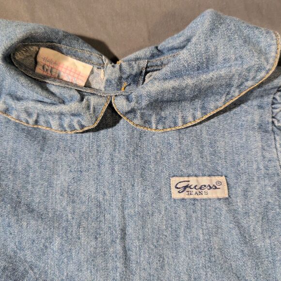 Vintage Baby Guess Denim Ruffle Dress Size 24 Months Button Up Tiered Blue CUTE - Picture 2 of 11
